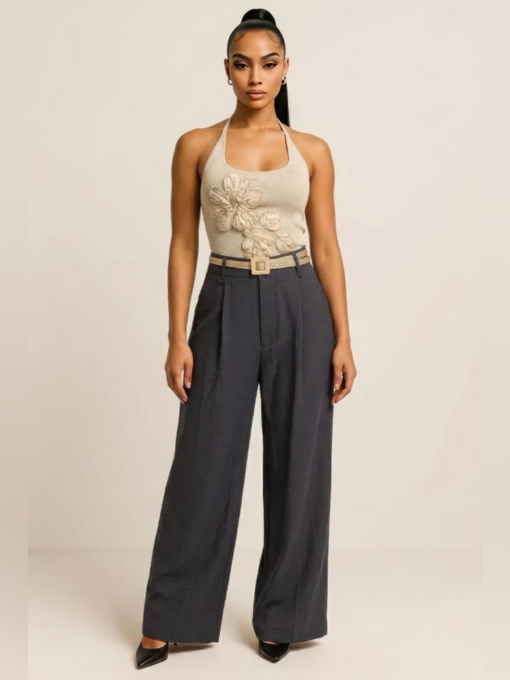 Blooming Grace Floral Knit Halter Tank Top